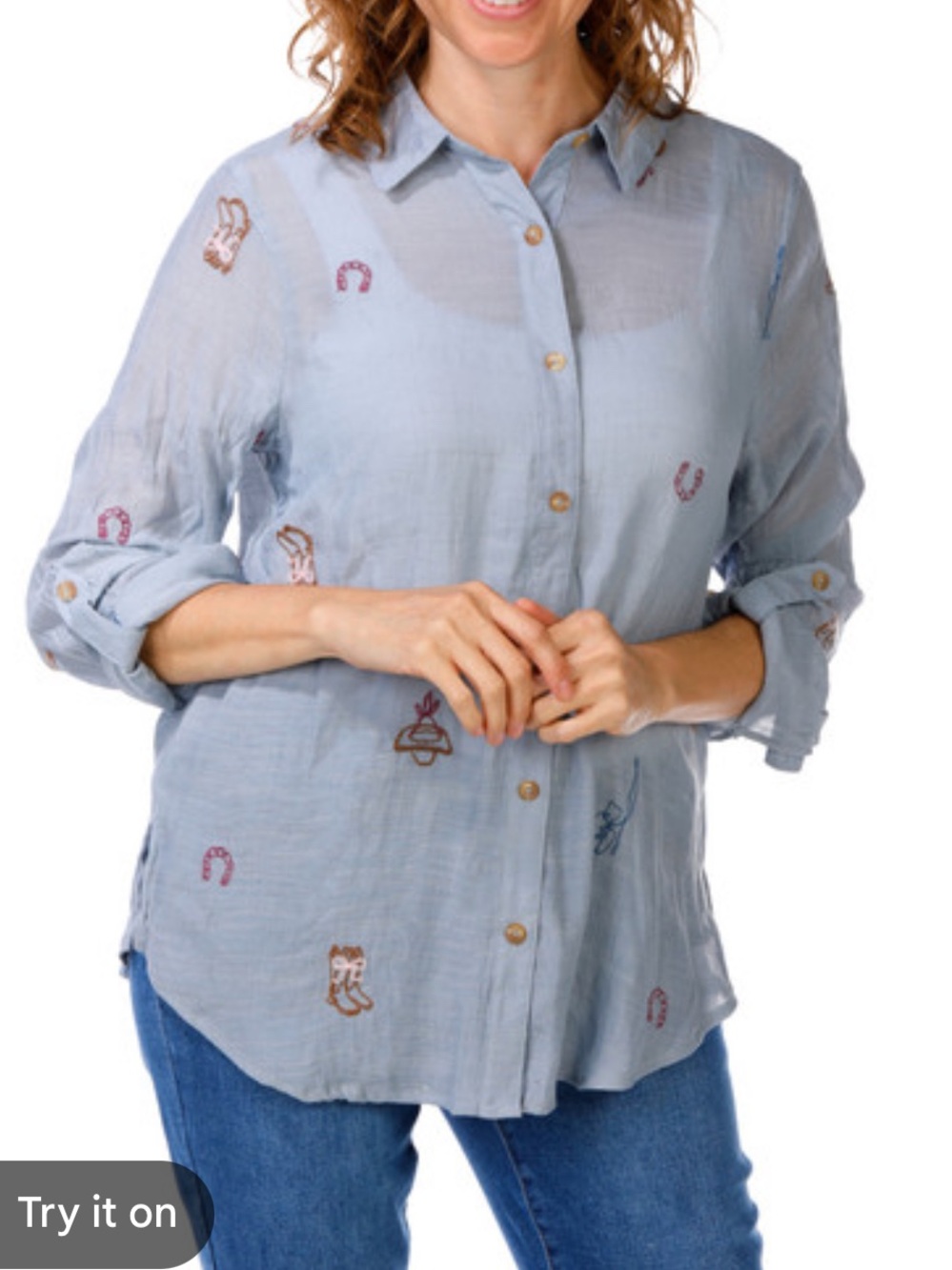 NWT Fig & Flower Anthropologie
Women's L Cowboy Theme Embroidered Blouse Rodeo
